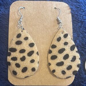 Leopard Print Teardrop Earrings Handmade Fuzzy faux leather